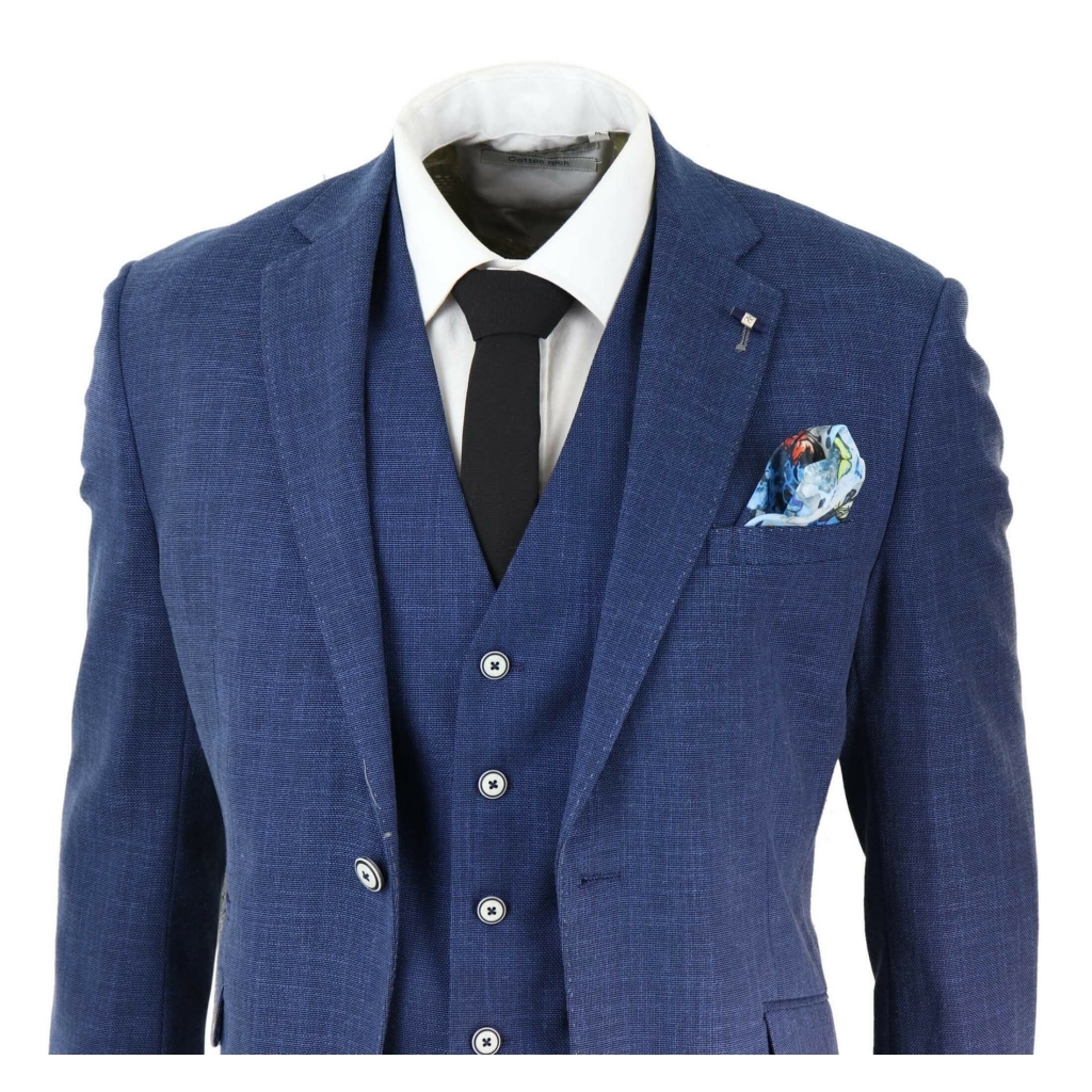 Mens Blue Summer Linen Suit: Buy Online - Happy Gentleman