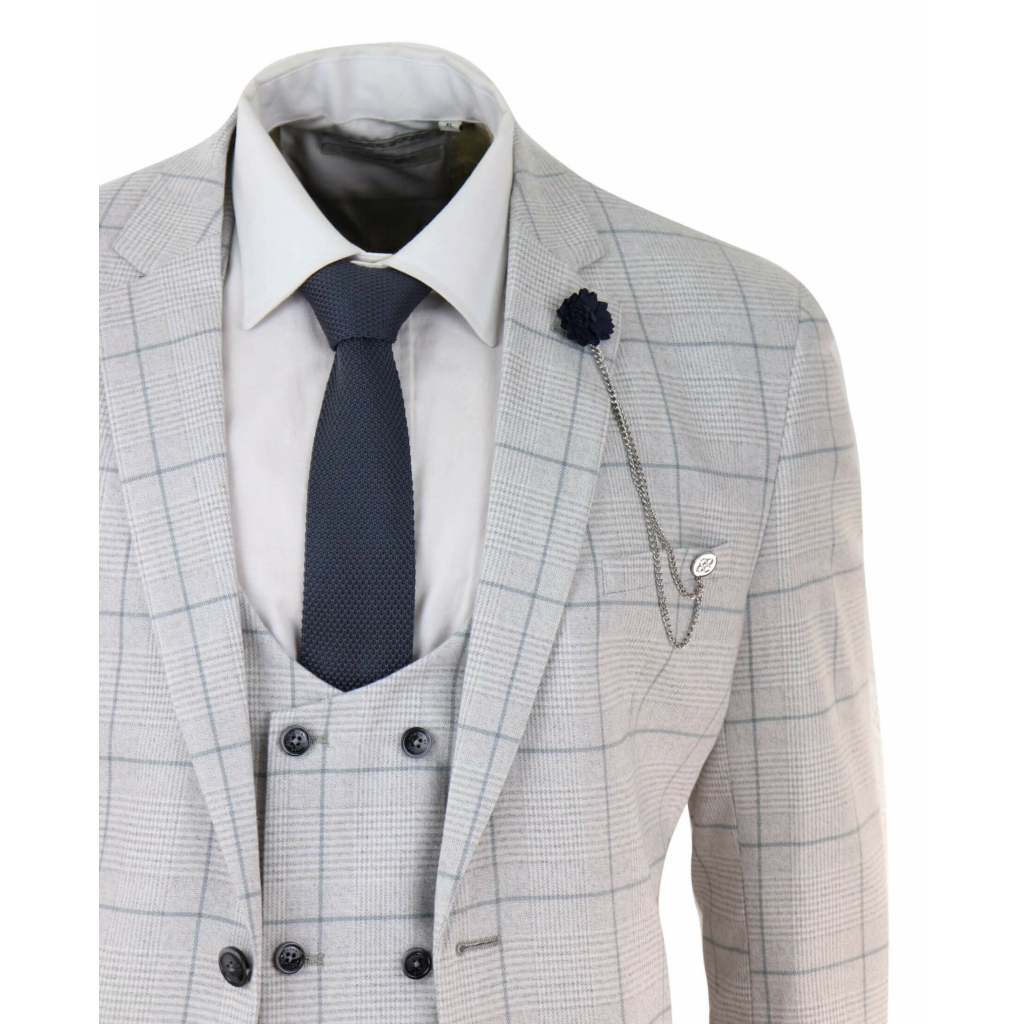 Light Grey Check 3 Piece Suit: Buy Online - Happy Gentleman United States