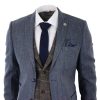 Mens Blue 3 Piece Suit with Contrasting Oak Brown Waistcoat