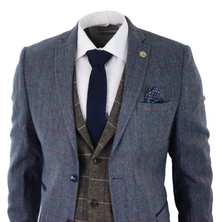 Mens Blue 3 Piece Suit with Contrasting Oak Brown Waistcoat: Buy Online ...