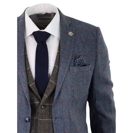 Mens Blue 3 Piece Suit with Contrasting Oak Brown Waistcoat: Buy Online ...