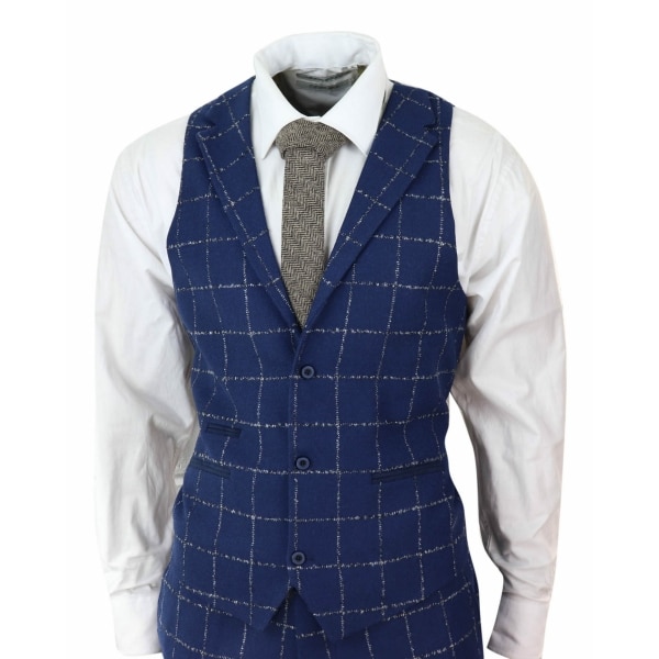 Blau-grau karierter Tweed-Anzug für Herren, 3-teilig
