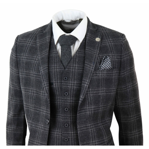 Mens Charcoal-Grey Check Tweed 3 Piece Suit: Buy Online - Happy Gentleman