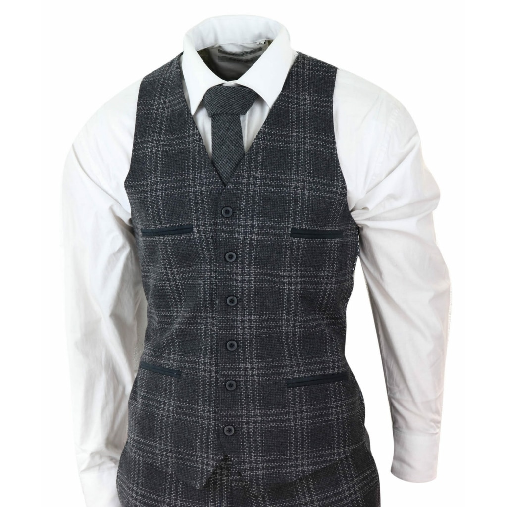 Mens Charcoal Grey Check Tweed 3 Piece Suit Buy Online Happy Gentleman