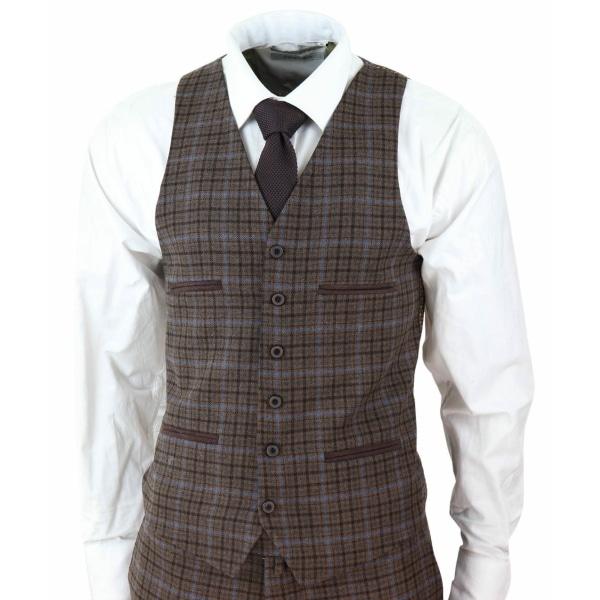 Herren 3 Stück Braun Check Tweed Anzug