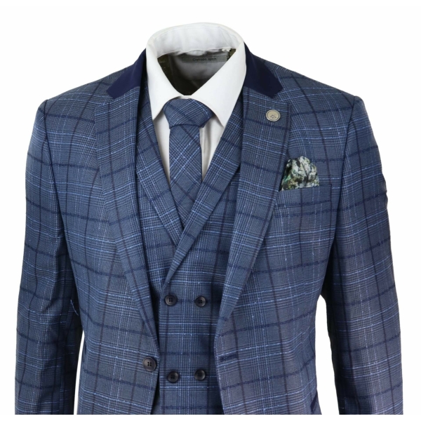 Mens Blue Check Tailored Fit Suit