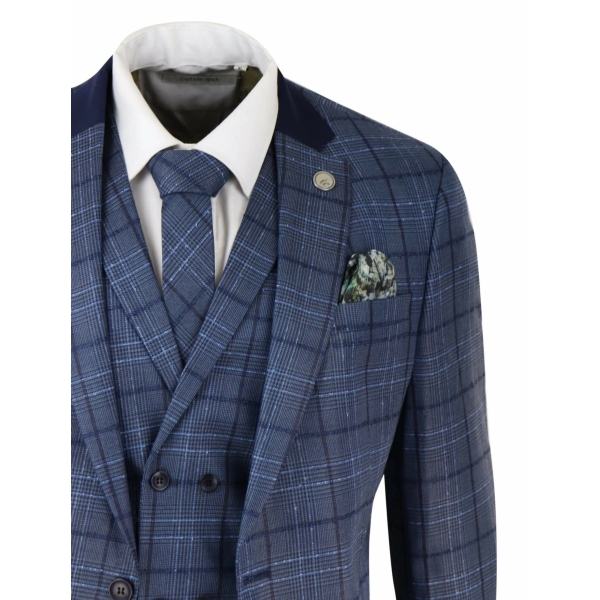 Mens Blue Check Tailored Fit Suit