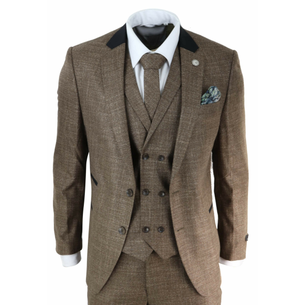 Mens 3 Piece Brown Tailored Fit Suit