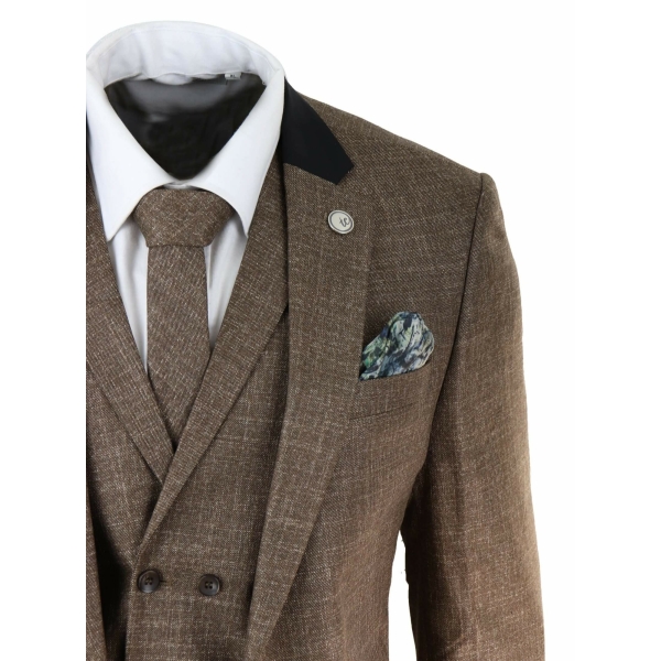 Mens 3 Piece Brown Tailored Fit Suit