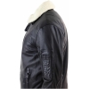 Mens Black Leather Bomber Jacket with White Collar