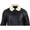Mens Black Leather Bomber Jacket with White Collar
