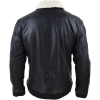 Mens Black Leather Bomber Jacket with White Collar