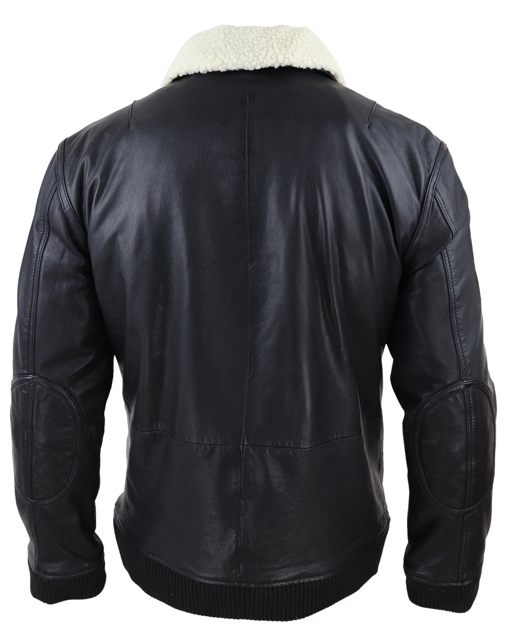 Mens Black Leather Bomber Jacket with White Collar: Buy Online - Happy ...