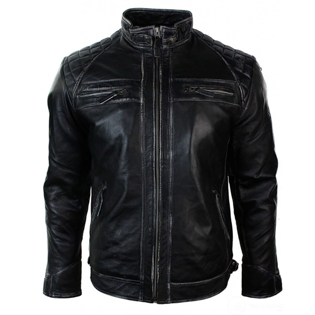 Real Leather Retro Style Zipped Mens Biker Jacket Soft Black Vintage ...
