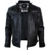 Real Leather Retro Style Zipped Mens Biker Jacket Soft Black Vintage Look