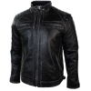 Real Leather Retro Style Zipped Mens Biker Jacket Soft Black Vintage Look