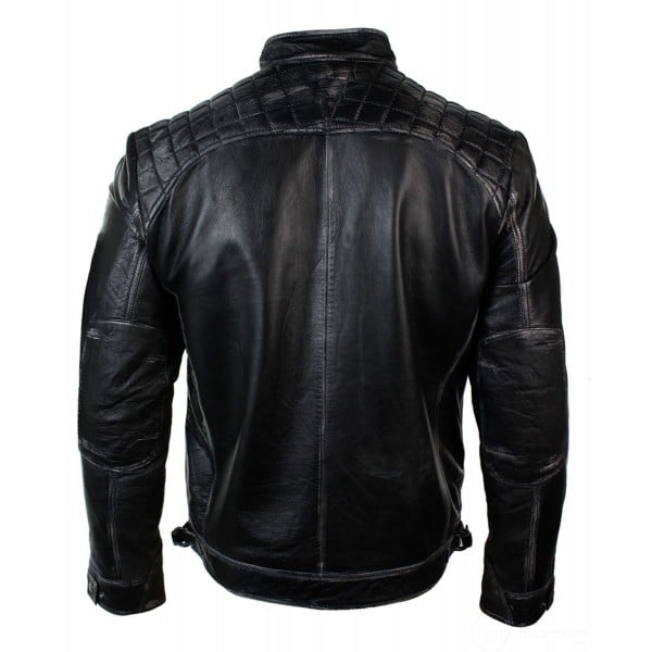 Real Leather Retro Style Zipped Mens Biker Jacket Soft Black Vintage Look
