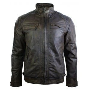 Real Leather Retro Style Zipped Mens Biker Jacket Soft Brown Vintage Look