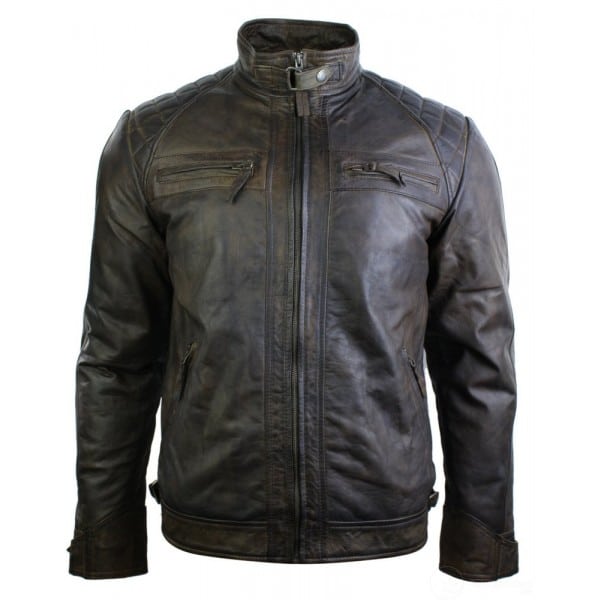 Real Leather Retro Style Zipped Mens Biker Jacket Soft Brown Vintage ...