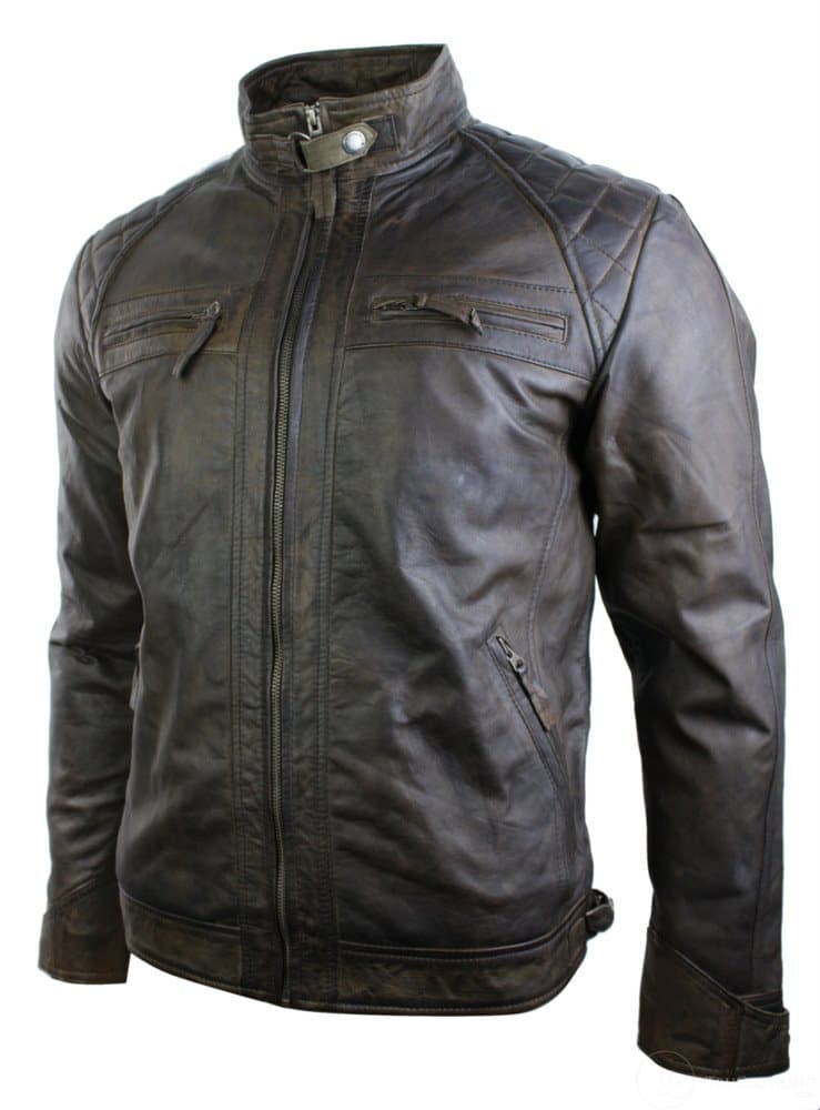 Real Leather Retro Style Zipped Mens Biker Jacket Soft Brown Vintage ...