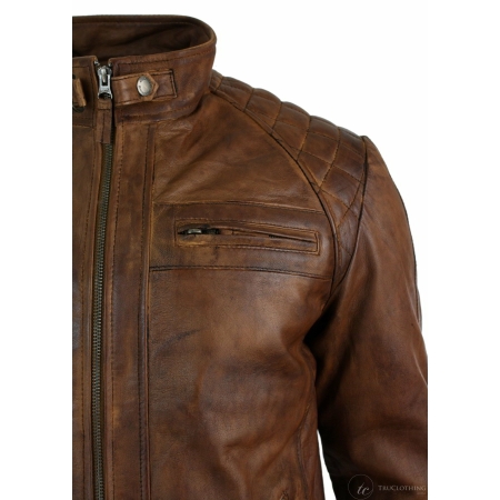 Real Leather Retro Style Zipped Mens Biker Jacket Soft Timber Vintage ...