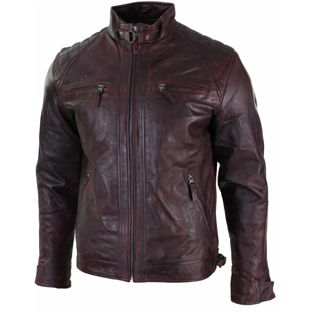 Real Leather Retro Style Zipped Mens Biker Jacket Soft Wine Vintage ...