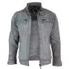 Real Leather Retro Style Zipped Biker Mens Jacket Soft White Vintage Look