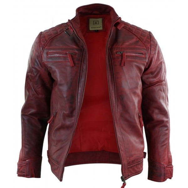 Real Leather Men's Red Distressed Leather Jacket