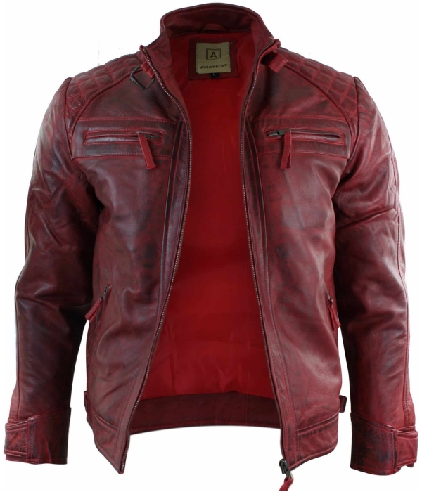 Real Leather Men's Red Distressed Leather Jacket