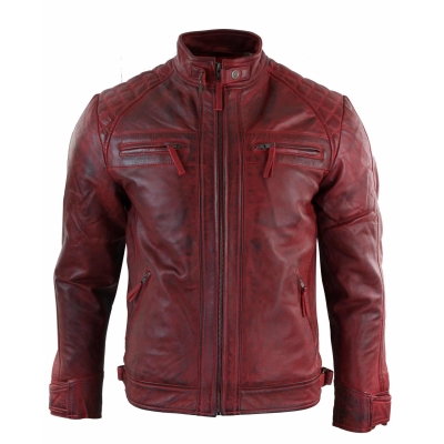 Real Leather Men's Red Distressed Leather Jacket