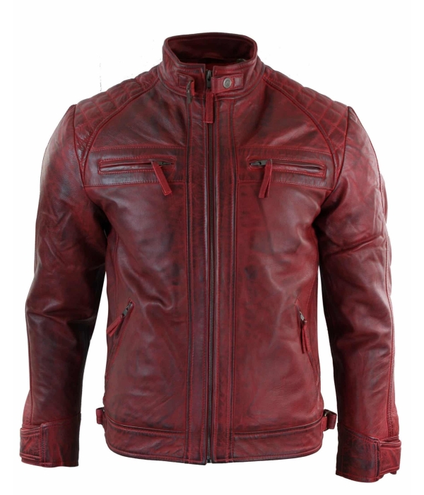 Real Leather Men's Red Distressed Leather Jacket