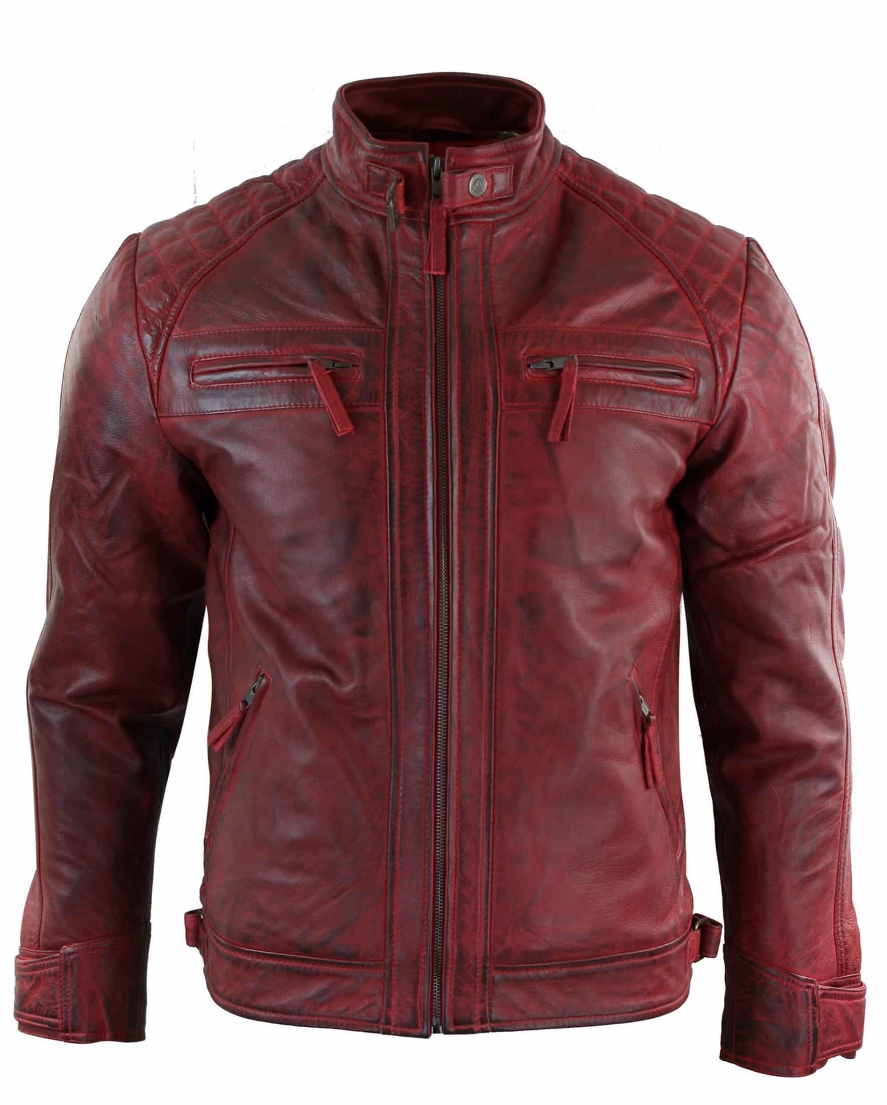 Real Leather Men's Red Distressed Leather Jacket: Buy Online - Happy ...