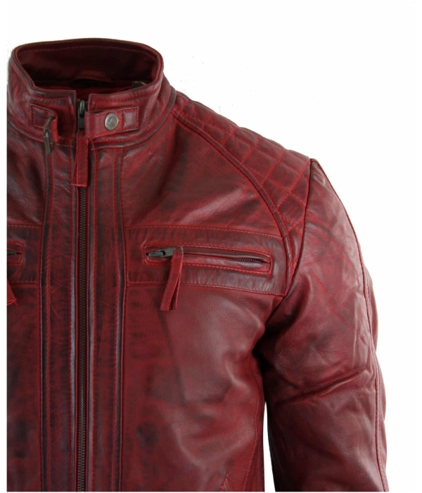 Real Leather Men's Red Distressed Leather Jacket