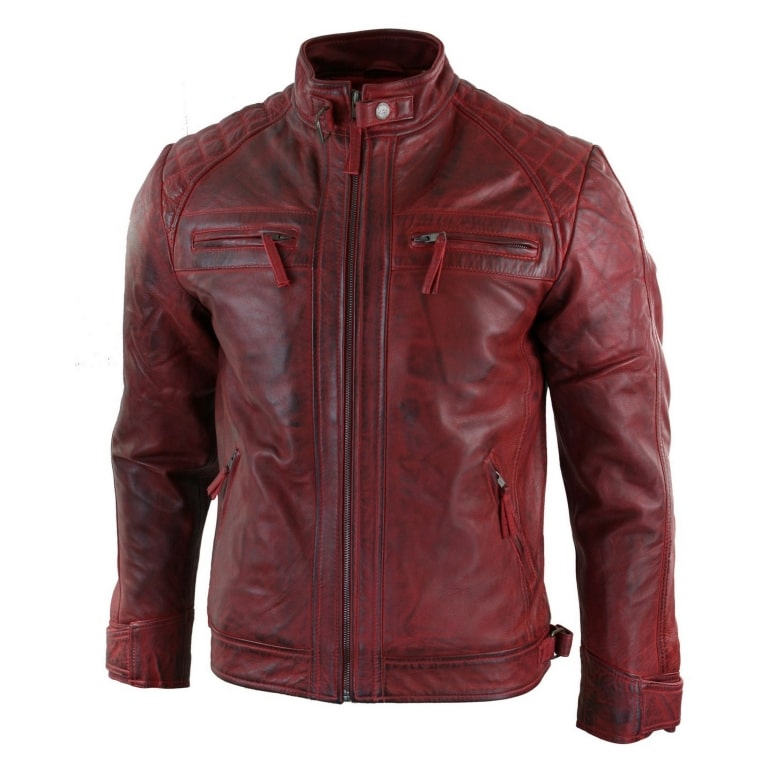 Real Leather Men's Red Distressed Leather Jacket: Buy Online - Happy ...