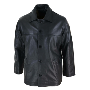 Men Mid Black Length Classic Leather Coat: Buy Online - Happy Gentleman