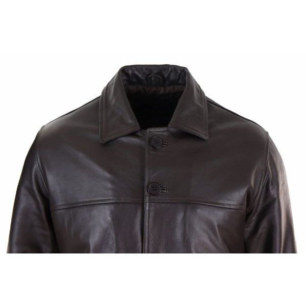 Men Mid Brown Length Classic Leather Coat