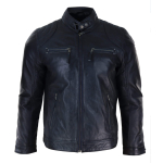 Genuine Leather Black Biker Jacket for Men - XS