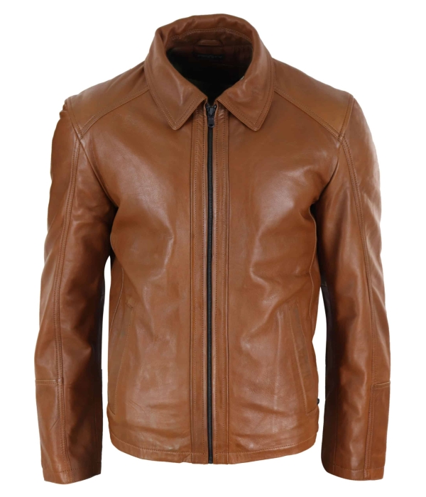 Real Leather Soft Nappab Tan Mens Jacket