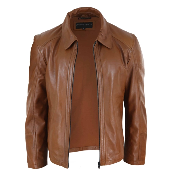Real Leather Soft Nappab Tan Mens Jacket