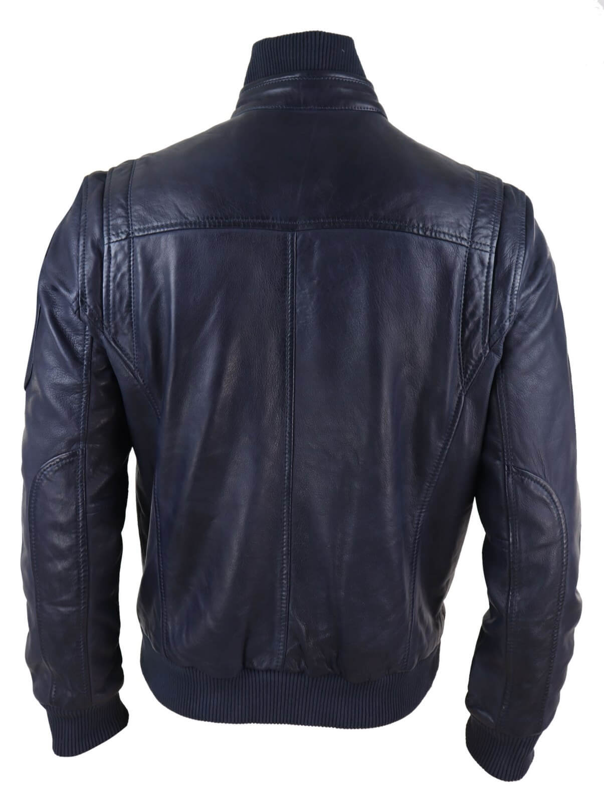 Real Leather Autumn Jacket with High Neck for Mens - Navy Color: Buy ...