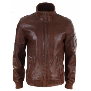 Real Leather Autumn Jacket with High Neck for Men – Timber Colour