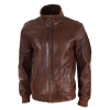 Real Leather Autumn Jacket with High Neck for Men - Timber Colour