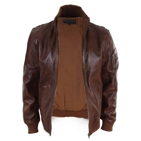 Real Leather Autumn Jacket with High Neck for Men - Timber Colour: Buy ...