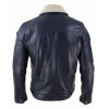 Mens Real Leather Jeans Jacket Fur Collar Retro Vintage Classic Navy Blue Casual