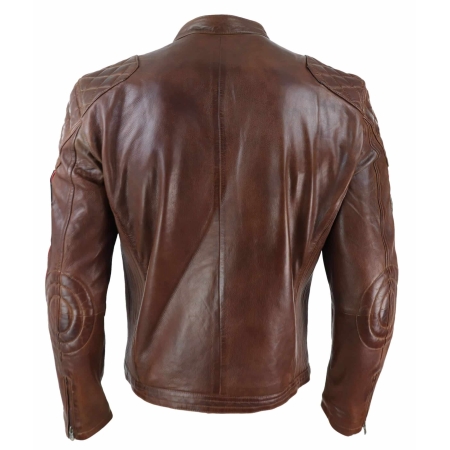 Real Leather Black Navy Brown Mens Racing Jacket Stripe Sleeves Moto ...