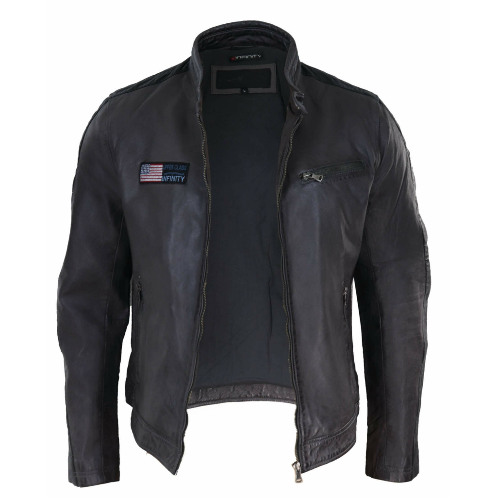Real Leather Short Racing Mens Grey Jacket: Buy Online - Happy Gentleman