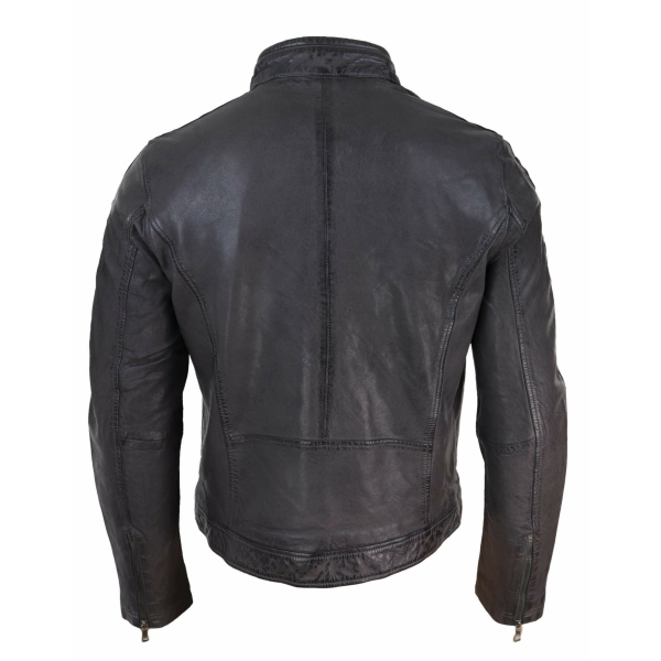 Real Leather Short Racing Mens Grey Jacket