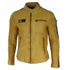 Real Leather Short Racing Mens Yellow Jacket