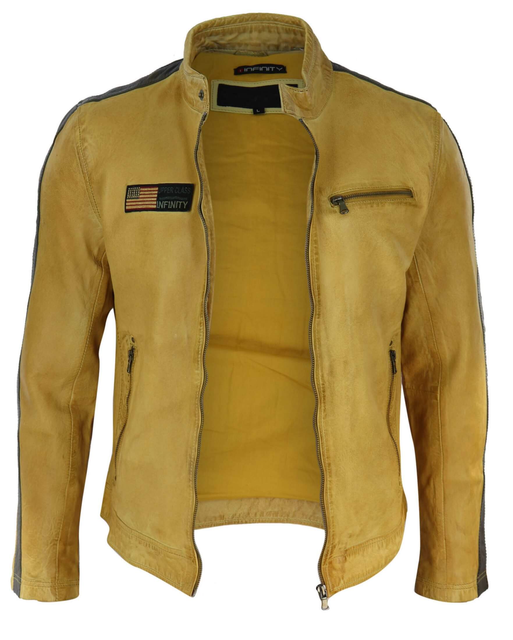 Real Leather Short Racing Mens Yellow Jacket: Buy Online - Happy Gentleman