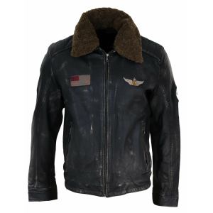 Mens Vintage Leather Jacket with Fur Collar